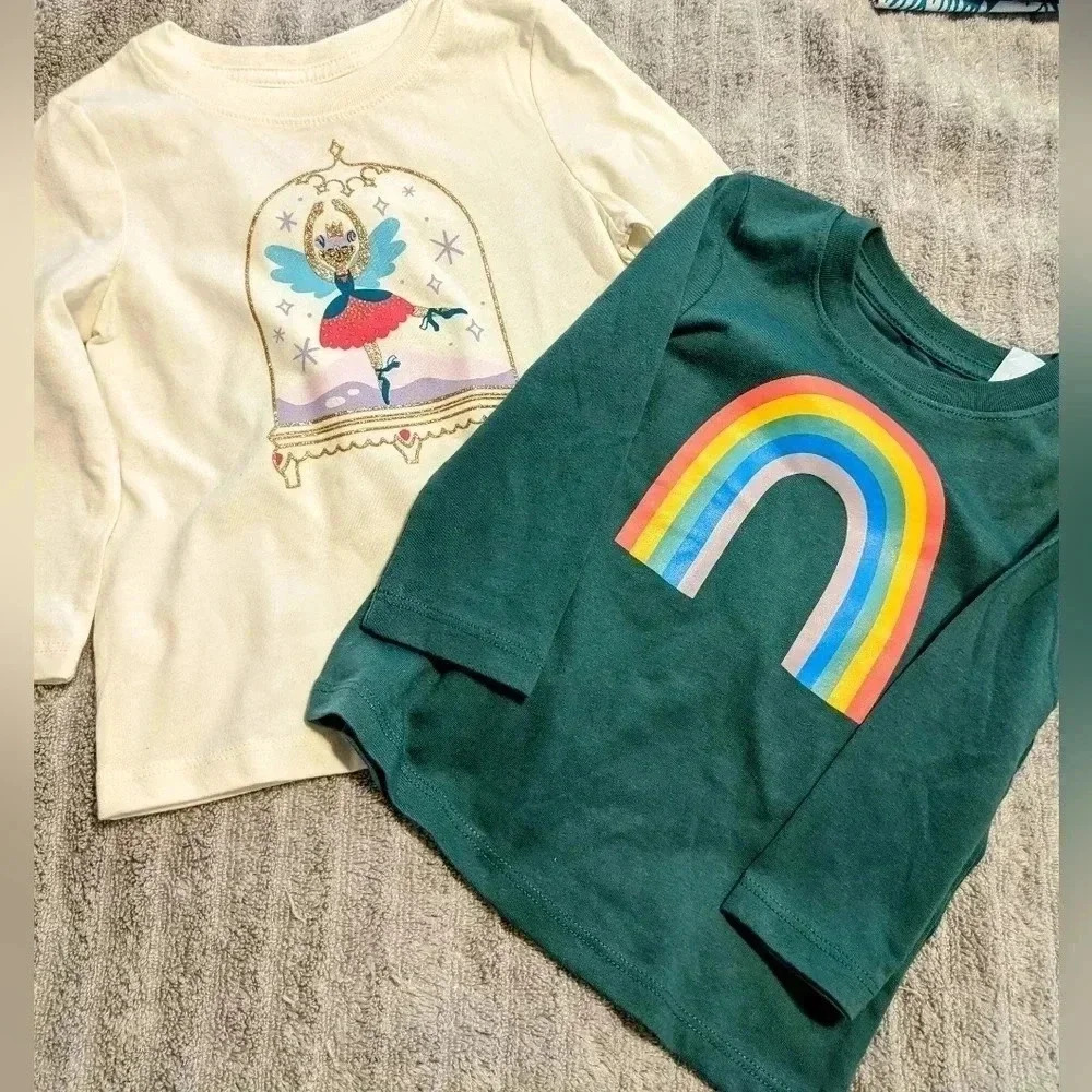 Lot Of 2 Cat & Jack Girls Glitter Rainbow Ballerina 18 Month Long Sleeve Shirts